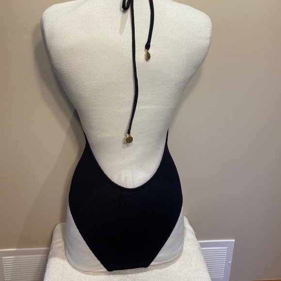 Black one piece halter style textured swimsuit. NWT - Picture 4 of 9